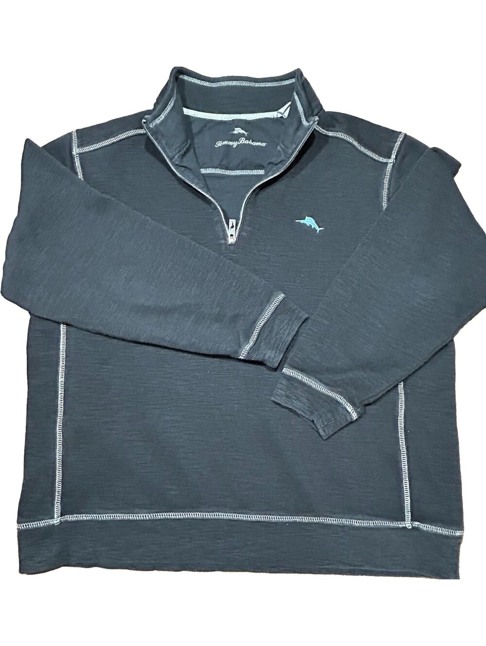 Tommy Bahama Mens XL Black Toboggan Bay Pima Cotton Tencel 1/4 Zip Pullover